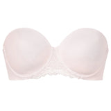 Product flat lay of Simone Perele Delice Strapless Bra – blush seamless strapless bra with silicone lined band