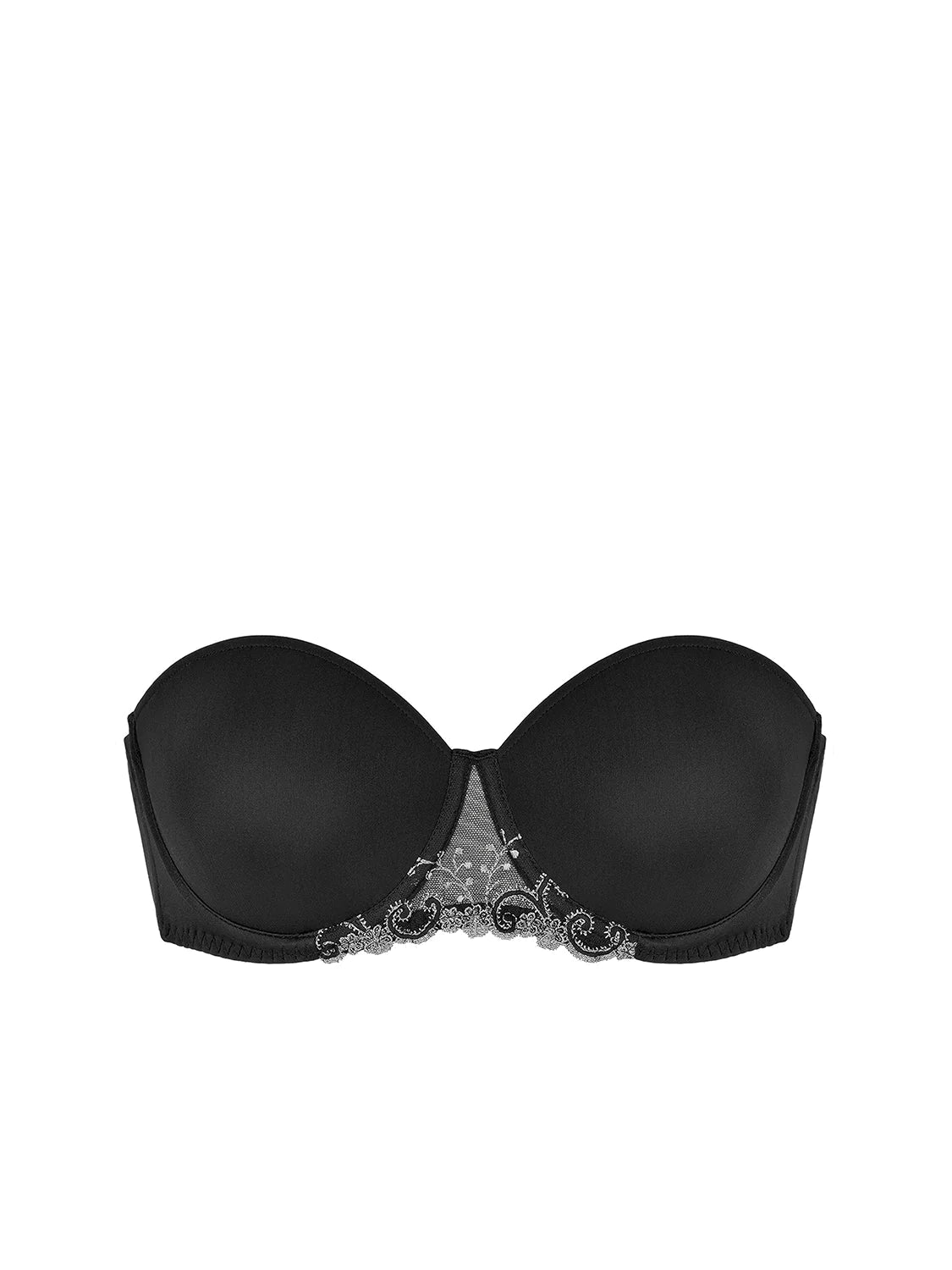 Simone Pérèle Delice Strapless Bra in Moonlight from The Foundation, featuring smooth microfibre cups and embroidered tulle detailing.