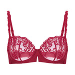 Saga Half Cup Bra Lipstick from The Foundation displayed flat, highlighting demi cup shape and beautiful embroidered details