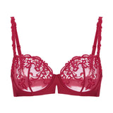 Saga Half Cup Bra Lipstick from The Foundation displayed flat, highlighting demi cup shape and beautiful embroidered details