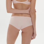 Back view of Saga Shorty Brief by Simone Perele in Pink Nude, guipure lace and embroidery, exclusive at The Foundation.