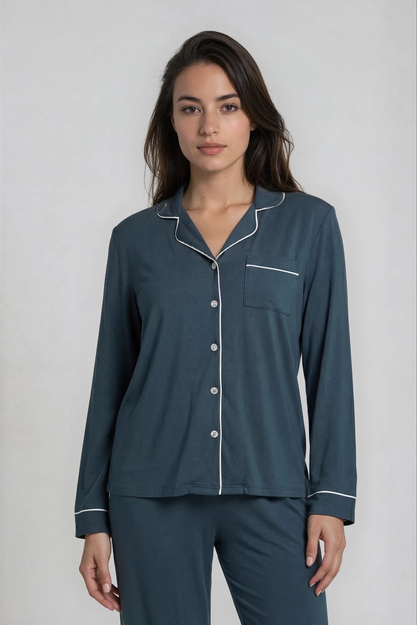 Sleep Luxe Modal Long Sleeve PJ Set Atlantic Green