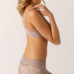 Side view of Empreinte Cassiopee Rose Sauvage spacer bra—lightweight and elegant, available now from The Foundation.