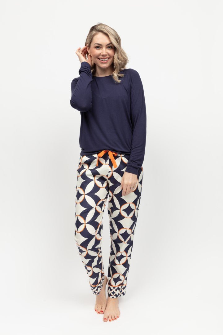 soft modal pyjama set. geometric print Women's PJ Set. Stylish PJ Set for women 