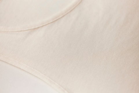 Close up The baseLINE EGI Australia modal cashmere thermal fabric in ivory bianco colour off-white