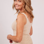 Side view of EGI Modal Tank Top in Corda, highlighting smooth fabric and form-hugging design.