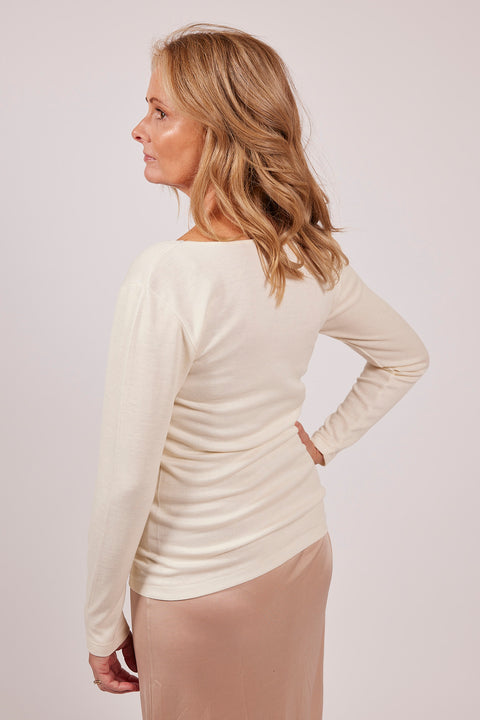 Wool & Cotton Doubleface Long Sleeve Top Ivory
