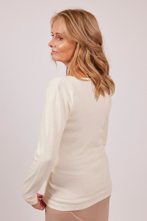 Wool & Cotton Doubleface Long Sleeve Top Ivory