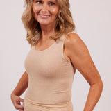 Modern thermal singlet tank top made with cashmere and modal for women in Australia by The baseLINE EGI style 5219 in corda nude colour