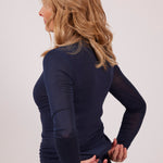 The baseLINE EGI Australia modal cashmere thermal long sleeve top for women in navy blue 5229 style side and back view