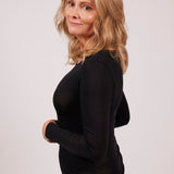 TBL Modal Cashmere Long Sleeve Top in Black with scoop neckline and lightweight Italian-made thermal fabric – available at The Foundation