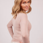 TBL Modal Cashmere Long Sleeve Top in Rosa with warm pink marle finish, scoop neckline, and soft Italian-made thermal fabric – available at The Foundation