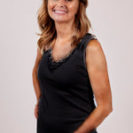 The baseLINE EGI TBL633 cotton lace tank top singlet top with guipure lace in black