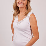 TBL Cotton Tank Top in White with Guipure lace neckline, sleeveless cut, and breathable 100% Egyptian cotton – available at The Foundation