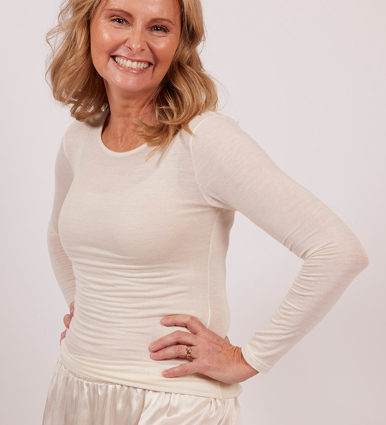 The baseLINE EGI Australia modal cashmere long sleeve thermal underwear for women style 5229 in bianco ivory colour