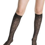 Compass Floral Fish Net Knee Highs Black