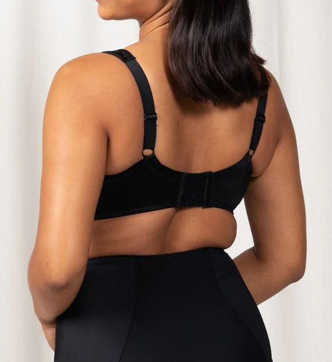 Back view of the Triumph Endless Comfort Wirefree Bra in Black with smooth finish and 4-hook closure—available at The Foundation.