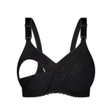 Flat lay of The Foundation’s black Lace Maternity Bra showing its lace detailing and cotton-lined cup design.