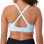 Triumph Triaction Ultra Seamfree Top Sky Blue, back view, cross-back straps, seamless sports bra for women, Triumph Triaction range, activewear.