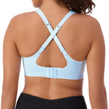Triumph Triaction Ultra Seamfree Top Sky Blue, back view, cross-back straps, seamless sports bra for women, Triumph Triaction range, activewear.