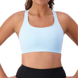 Triumph Triaction Ultra Seamfree Top Sky Blue, front view, moisture-wicking sports crop, seamless athletic bra for women, supportive workout top.