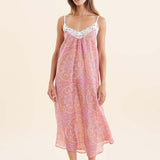 Ines Silk/Cotton Lace Front Maxi Nightie French Rose
