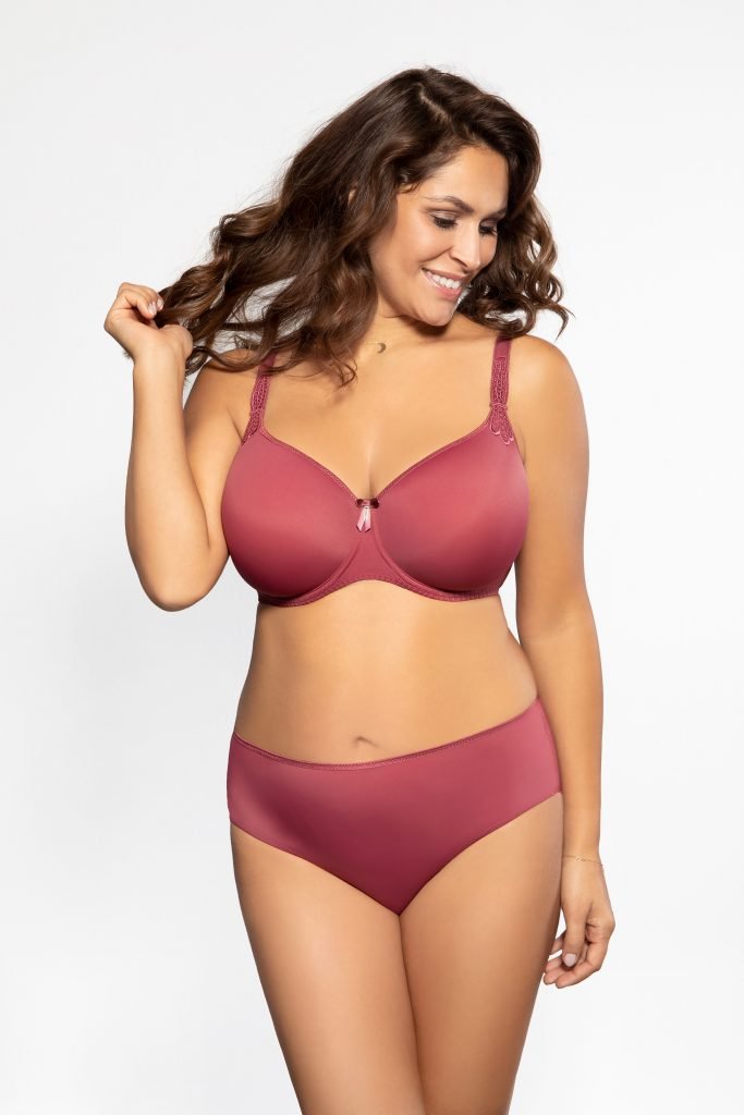 front view of Virginia Spacer Bra in Santa Fe Rose styled on model showing seamless full coverage – The Foundation