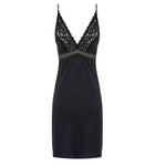 Flat lay of Wacoal Raffine Chemise Black laid flat with delicate scalloped lace and smooth, breathable fabric.