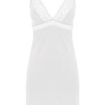 Raffine Chemise White laid flat featuring luxurious stretch lace and eco-friendly micro modal fabric.