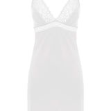 Raffine Chemise White laid flat featuring luxurious stretch lace and eco-friendly micro modal fabric.