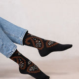 Wool Cotton Paisley Flower Socks Black
