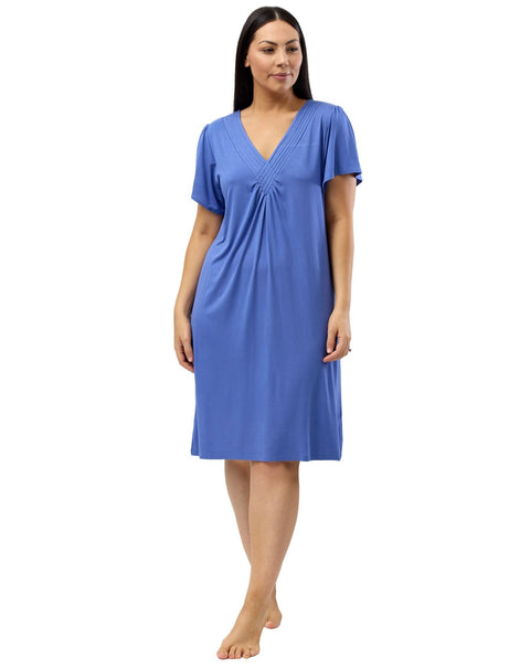 Diamond Pleat Short Sleeve Nightdress Denim