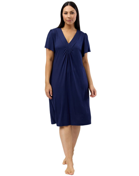 Diamond Pleat Short Sleeve Nightdress Navy