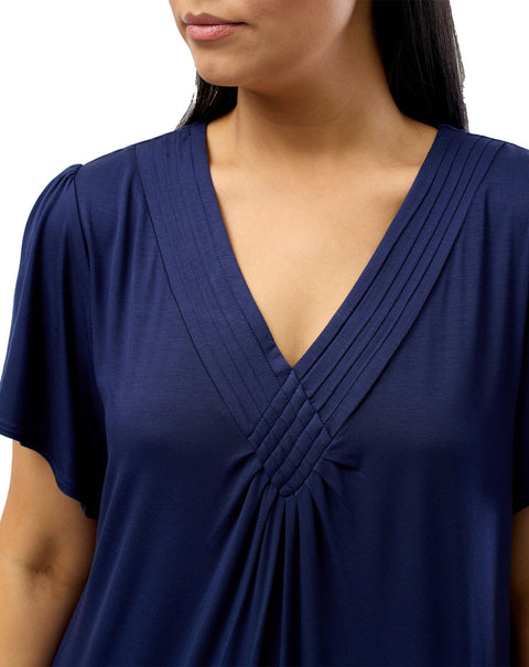 Diamond Pleat Short Sleeve Nightdress Navy