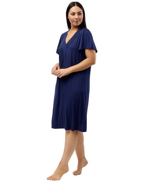 Diamond Pleat Short Sleeve Nightdress Navy