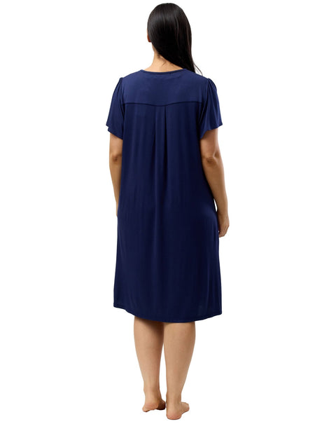 Diamond Pleat Short Sleeve Nightdress Navy