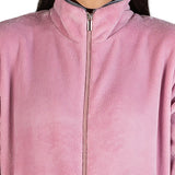 Satin Trim Plush Zip Robe Blush