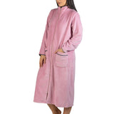 Satin Trim Plush Zip Robe Blush