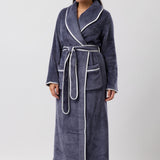 Satin Trim Plush Robe Bluestone