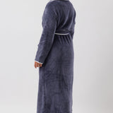 Satin Trim Plush Robe Bluestone