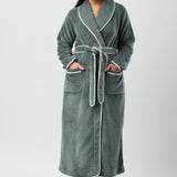 Satin Trim Plush Robe Olive