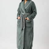 Satin Trim Plush Robe Olive