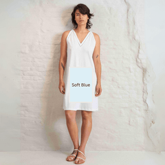 The Foundation’s Abie Sleeveless Cotton Sleepdress in Soft Blue—lightweight summer nightdress with lace trim by Pluto.