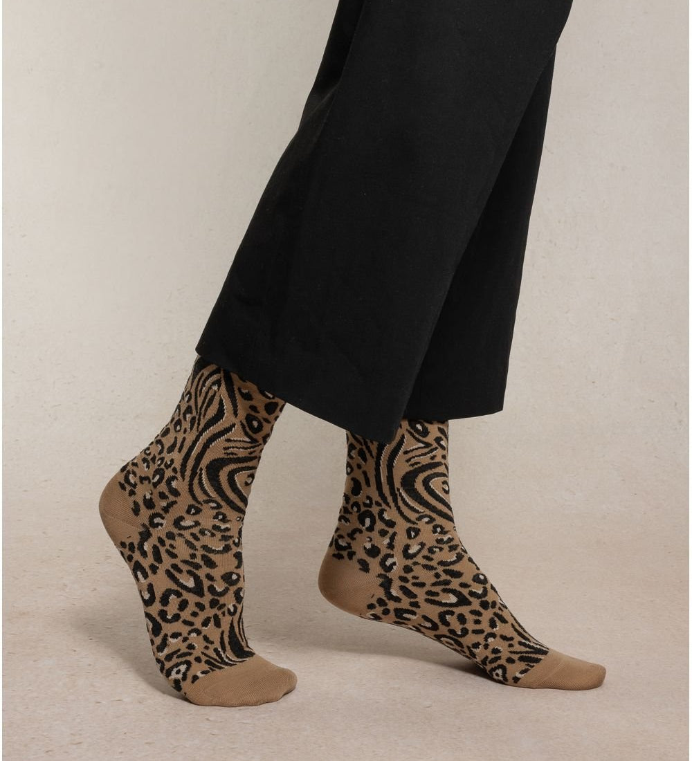 womens beige animal print socks by bleuforet made in france