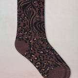 Wool Cotton Animal Print Socks Chocolate Brown