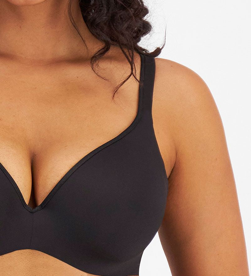 Side view of Berlei Barely There Contour Bra Black, highlighting smooth silhouette and comfy straps, The Foundation lingerie.