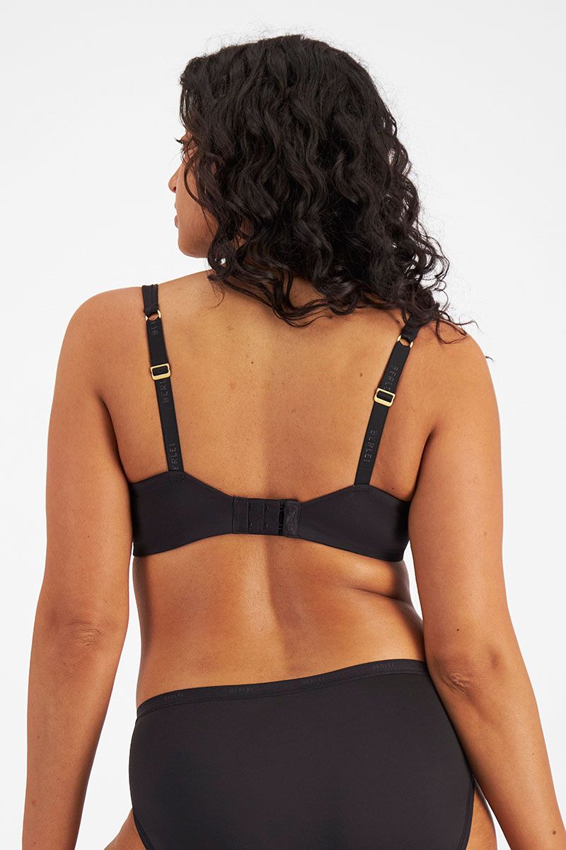 Back view of Berlei Barely There Contour Bra Black, double-layered back and adjustable straps, shop at The Foundation.