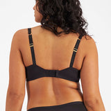 Back view of Berlei Barely There Contour Bra Black, double-layered back and adjustable straps, shop at The Foundation.