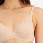 Close up of Seamless contoured cups of the Berlei Barely There Contour Bra in Skin.