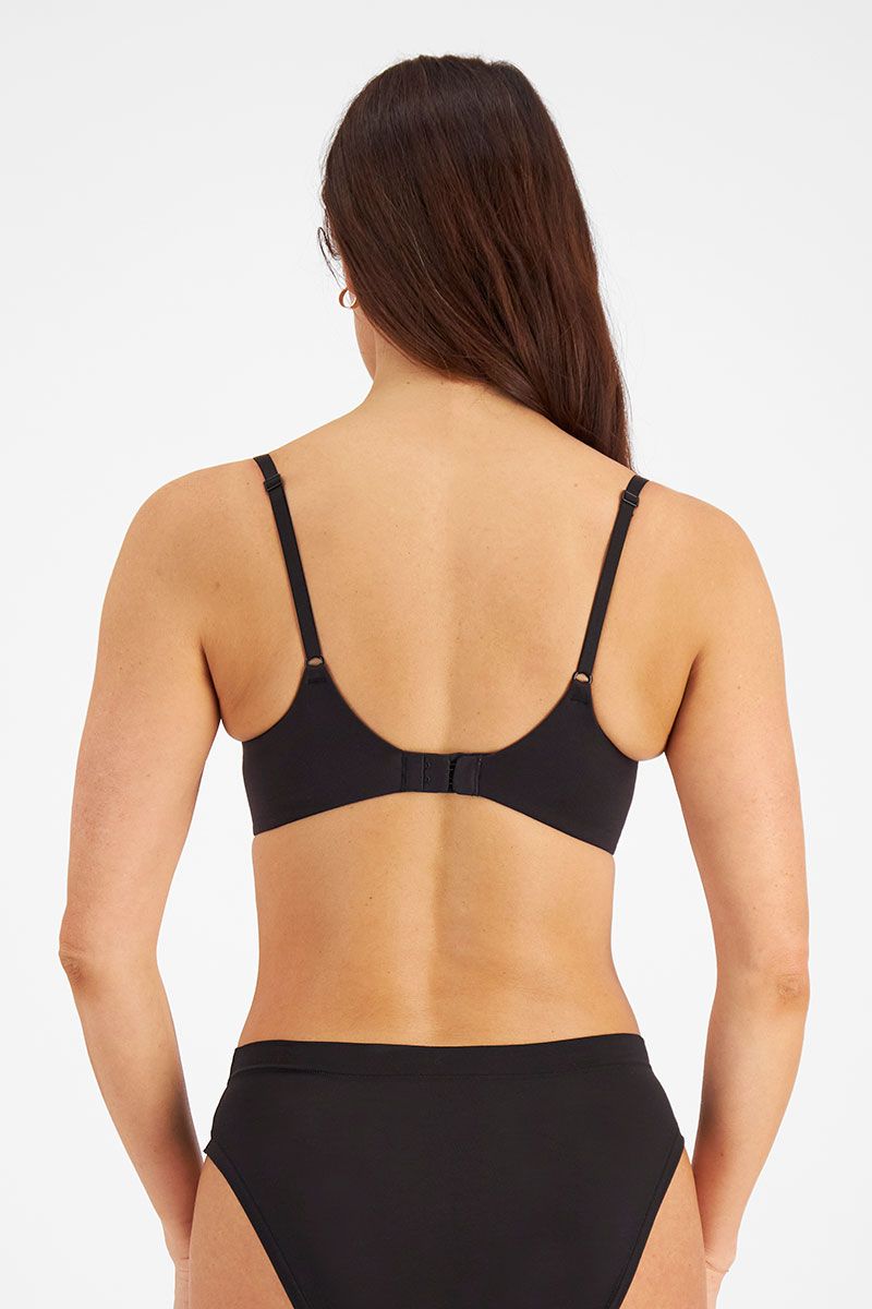 Back view of the Berlei Understate Wirefree Bra in Black from The Foundation—features smoothing side bands and soft, secure straps.